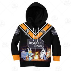 NRL Wests Tigers Custom Name Number Bluey Jersey Kids Zip Up Hoodie