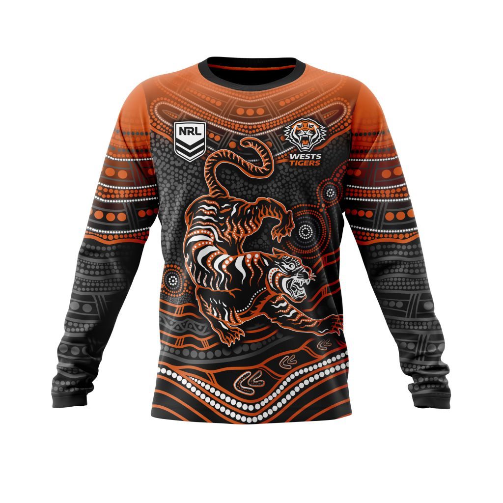 NRL Wests Tigers Custom Name Number Indigenous Mascot Sweatshirt