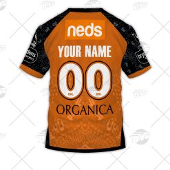 Alternative view of NRL Wests Tigers Custom Name Number On Field Indigenous Jersey 2021 T-Shirt