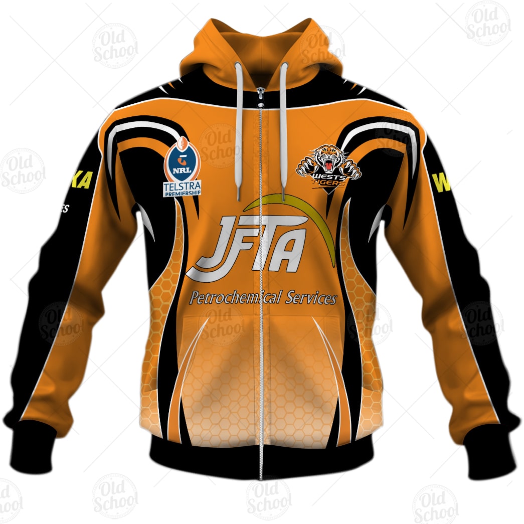NRL Wests Tigers Custom Name Number Vintage Jersey Zip Up Hoodie