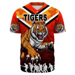 Alternative view of NRL Wests Tigers Custom Text ANZAC Day Camo Baseball Jersey