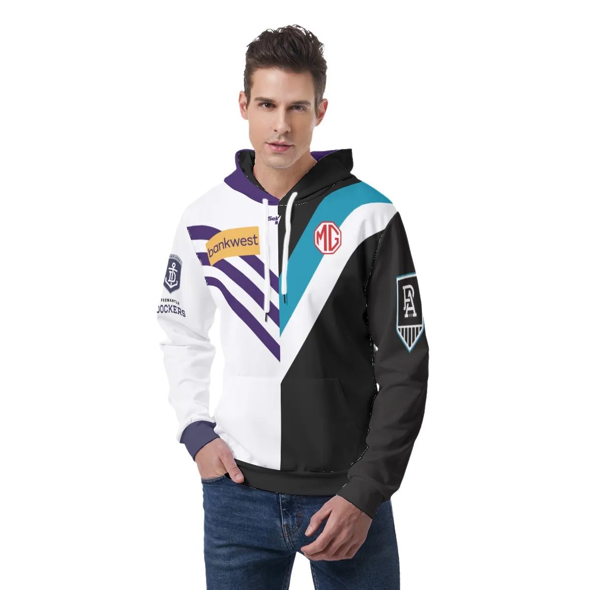 AFL 2 Teams Custom Name Number Half Guernsey Pullover Hoodie