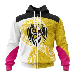 AFL Richmond Tigers Custom Name Number Fight Cancer Zip Up Hoodie