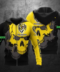 AFL Richmond Tigers Custom Name Skull Zip Up Hoodie