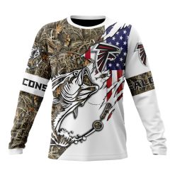 NFL Atlanta Falcons Custom Name Number Fishing With Flag Of The USA Sweatshirt