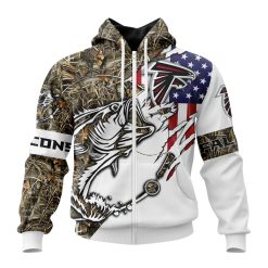 NFL Atlanta Falcons Custom Name Number Fishing With Flag Of The USA Zip Up Hoodie