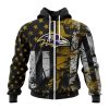 NFL Baltimore Ravens Custom Name Number Classic Grunge American Flag Zip Up Hoodie