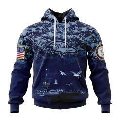 NFL Baltimore Ravens Custom Name Number Honor US Navy Veterans Pullover Hoodie
