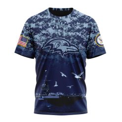 NFL Baltimore Ravens Custom Name Number Honor US Navy Veterans T-Shirt