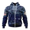 NFL Baltimore Ravens Custom Name Number Honor US Navy Veterans Zip Up Hoodie
