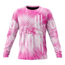 NFL Baltimore Ravens Custom Name Number Pink Tie-Dye Sweatshirt