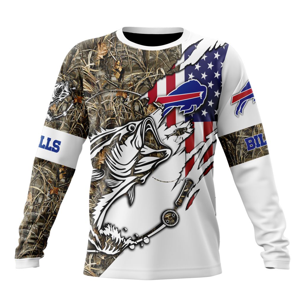 NFL Buffalo Bills Custom Name Number Fishing With Flag Of USA Sweatshirt