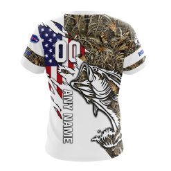 Alternative view of NFL Buffalo Bills Custom Name Number Fishing With Flag Of USA T-Shirt