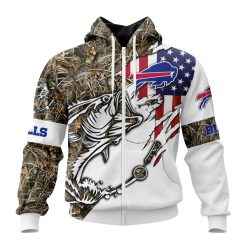 NFL Buffalo Bills Custom Name Number Fishing With Flag Of USA Zip Up Hoodie