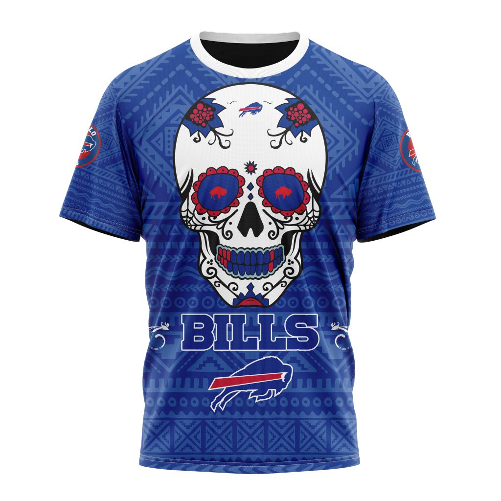 NFL Buffalo Bills Custom Name Number Kits For Dia De Muertos T-Shirt
