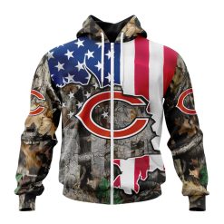 NFL Chicago Bears Custom Name Number Camo Realtree Hunting Zip Up Hoodie