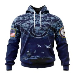 NFL Chicago Bears Custom Name Number Honor US Navy Veterans Pullover Hoodie
