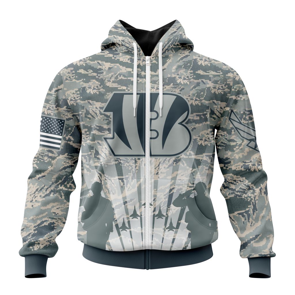 NFL Cincinnati Bengals Custom Name Number Honor US Air Force Veterans Zip Up Hoodie