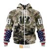 NFL Cincinnati Bengals Custom Name Number Veteran Salute To Service Zip Up Hoodie