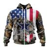 NFL Dallas Cowboys Custom Name Number USA Flag Camo Realtree Zip Up Hoodie