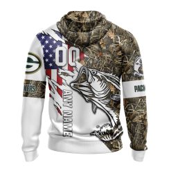 Alternative view of NFL Green Bay Packers Custom Name Number Fishing With Flag Of USA Zip Up Hoodie