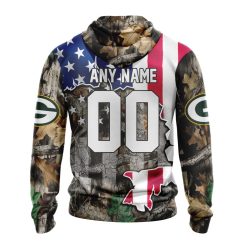Alternative view of NFL Green Bay Packers Custom Name Number USA Flag Camo Realtree Zip Up Hoodie