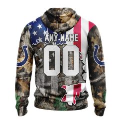 Alternative view of NFL Indianapolis Colts Custom Name Number USA Flag Camo Realtree Zip Up Hoodie