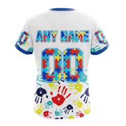 Alternative view of NFL Jacksonville Jaguars Custom Name Number Autism Awareness Hands T-Shirt