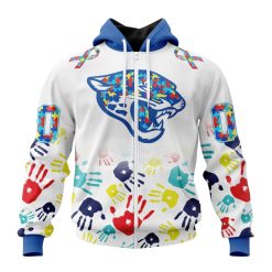 NFL Jacksonville Jaguars Custom Name Number Autism Awareness Hands Zip Up Hoodie