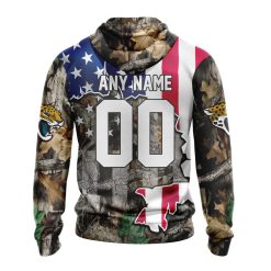 Alternative view of NFL Jacksonville Jaguars Custom Name Number USA Flag Camo Realtree Zip Up Hoodie