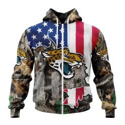 NFL Jacksonville Jaguars Custom Name Number USA Flag Camo Realtree Zip Up Hoodie