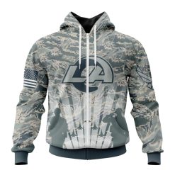 NFL Los Angeles Rams Custom Name Number Honor US Air Force Veterans Zip Up Hoodie