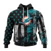 NFL Miami Dolphins Custom Name Number Classic Grunge American Flag Pullover Hoodie