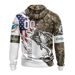 Alternative view of NFL Miami Dolphins Custom Name Number Fishing With Flag Of USA Pullover Hoodie