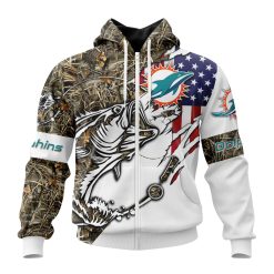 NFL Miami Dolphins Custom Name Number Fishing With Flag Of USA Zip Up Hoodie