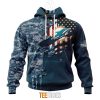 NFL Miami Dolphins Custom Name Number Navy Skull Camo Veteran Pullover Hoodie