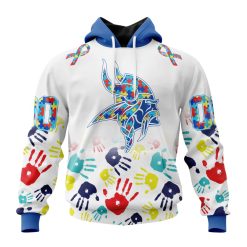 NFL Minnesota Vikings Custom Name Number Autism Awareness Hands Pullover Hoodie