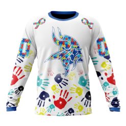 NFL Minnesota Vikings Custom Name Number Autism Awareness Hands Sweatshirt