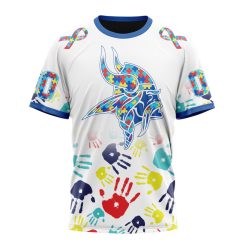 NFL Minnesota Vikings Custom Name Number Autism Awareness Hands T-Shirt