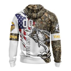 Alternative view of NFL Minnesota Vikings Custom Name Number Fishing With Flag Of USA Zip Up Hoodie