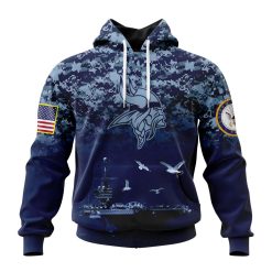 NFL Minnesota Vikings Custom Name Number Honor US Navy Veterans Pullover Hoodie