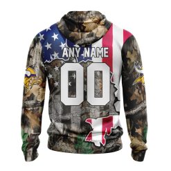 Alternative view of NFL Minnesota Vikings Custom Name Number USA Flag Camo Realtree Zip Up Hoodie