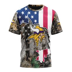 NFL Minnesota Vikings Custom Name Number USA Flag Camo Realtree T-Shirt