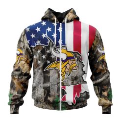 NFL Minnesota Vikings Custom Name Number USA Flag Camo Realtree Zip Up Hoodie