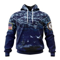NFL New England Patriots Custom Name Number Honor US Navy Veterans Pullover Hoodie
