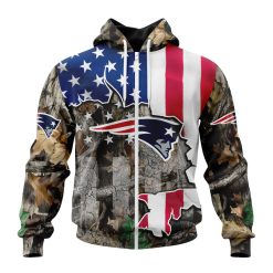 NFL New England Patriots Custom Name Number USA Flag Camo Realtree Zip Up Hoodie