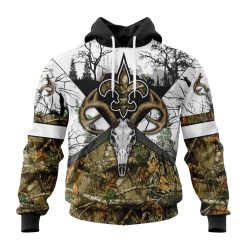 NFL New Orleans Saints Custom Name Number Deer Skull And Forest Pullover Hoodie