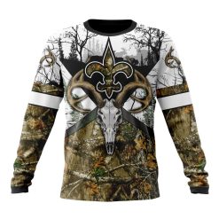 NFL New Orleans Saints Custom Name Number Deer Skull And Forest Sweatshirt