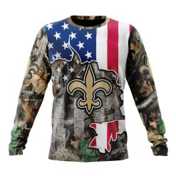 NFL New Orleans Saints Custom Name Number USA Flag Camo Realtree Sweatshirt