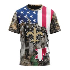 NFL New Orleans Saints Custom Name Number USA Flag Camo Realtree T-Shirt